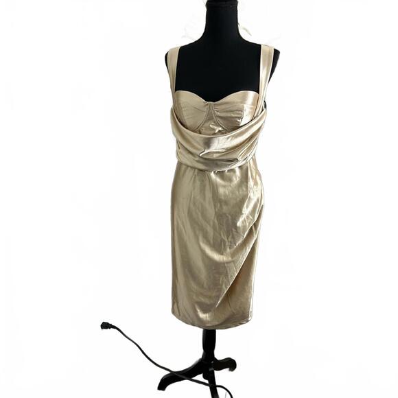 Fashion Nova Champagne Satin Bodycon Midi Dress‎ Formal NWT Size L - Picture 4 of 8